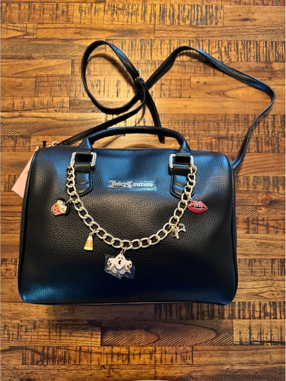 Juicy Couture Black Leather Satchel with Halloween Charms